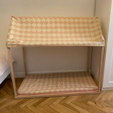 casetta legno naturale bambini NOBODINOZ rosa, con copertura e 2 materassi 