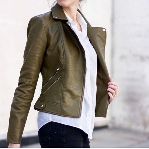 Giacca biker ecopelle khaki - in,