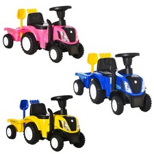 HOMCOM Trattore Cavalcabile per Bambini con Rimorchio Rastrello e Pala