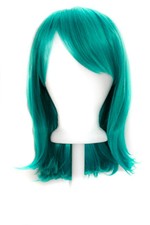 Parrucca cosplay 15" lunghezza spalla taglio dritto con frange lunghe verde acqua NUOVA