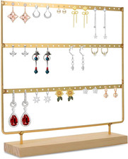 60 Fori Porta Orecchini Con Base in Legno, 3 Strati Espositore Orecchini, Esposi