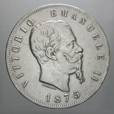 REGNO D'ITALIA 5 LIRE 1875 MILANO VITTORIO EMANUELE II IN ARGENTO 900