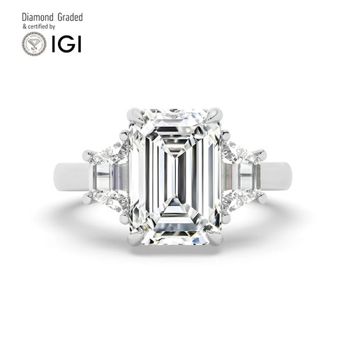 Emerald diamond trilogy ring - emerald,