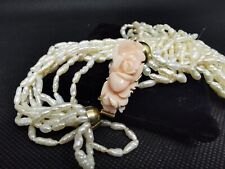 collana 10 fili di perle vintage corallo rosa e oro 18 carati