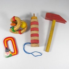 LOTTO STOCK 4 GIOCATTOLI GIOCHI X BAMBINI IN DI LEGNO D'EPOCA VINTAGE COLORATI