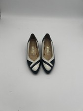 Décolleté vintage in pelle bicolore blu e bianca - tacco a punta - Made in Taiwan