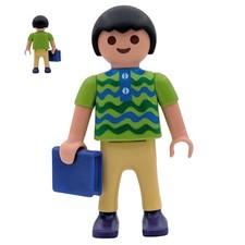 Playmobil figura bambino verde/blu libro scuola casa città sciolto