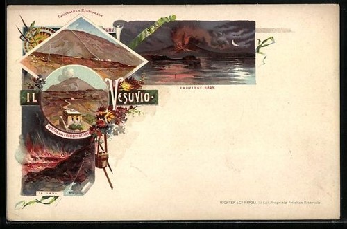 Litografia vesuvio lava - litografia, vesuvio,