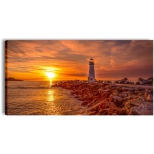 Quadro Mare e Faro - Stampa su Tela Paesaggio Marino Tramonto Soggiorno Camera