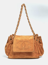 Borsa a tracolla Chanel CC logo marrone scamosciato vintage con patta