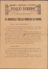 1928 ROMA Foglio D'Ordini Partito Nazionale Fascista Marcia Roma Camice nere