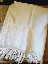 Antico Asciugamano Lino Cifrato CN Pizzo Uncinetto Ricamato A Mano Asciugamani