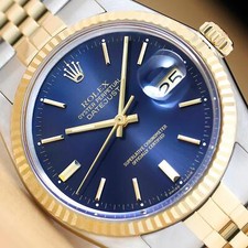 Rolex Uomo Datejust 16013 18K Oro Giallo Acciaio Blu Quadrante 2-TONE Orologio