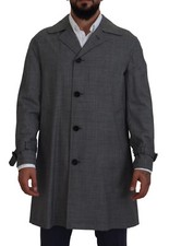 DOLCE & GABBANA Giacca Trench Cappotto Grigio Lana Plaid Lungo IT44/US34/XS PREZZO AL PUBBLICO $2500