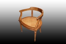 Poltroncina da scrivania a pozzetto francese del 1900 con seduta impagliata