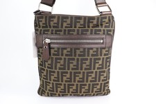Borsa Messenger Fendi Vintage Frontale Zip Piatta Zucca Tela Media