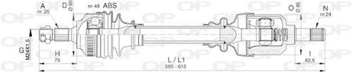 Semiasse open parts 585mm - 585mm,