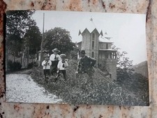 ESINO LARIO LECCO 1915 FOTO ORIGINALE ANIMATA CON VILLA CASTELLO GITA MONTAGNA