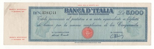 5000 lire titolo provvisorio - lire,
