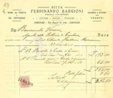 1928 FIRENZE Ditta Ferdinando BARGIONI semi da prato gabbie per frantoi *Fattura