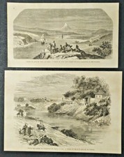 Edo Yedo Tokyo Giappone 2 Stampe antiche Xilografie 1860