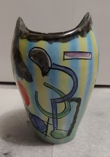 VASO VASETTO CERAMICA MANIFATTURA CAN MOTIVI FUTURISTI FORSE TECNICA AEROGRAFO