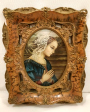 Quadro Cornice Gesso Arte Sacra Vintage Ovale Stampa Vetro volto donna preghiera