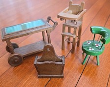 Casa delle bambole vintage miniatura mobili in legno bar carrello porta riviste seggiolone