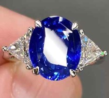 Anello donna fidanzamento diamanti naturali 2,50 ct zaffiro blu oro bianco massiccio 14 kt