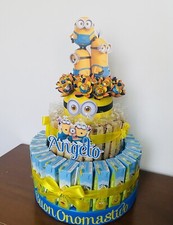 TORTA MERENDINE, SUCCHI E CHUPA CHUPS TEMA MINIONS PER 23 BAMBINI