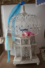 Gabbia uccellini vintage antica campagna francese shabby vittoriana legno bianco filo metallo