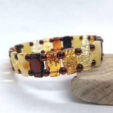 Bracciale Ambra Baltica Multicolore Unisex Puzzle Perline Elastico Fit...