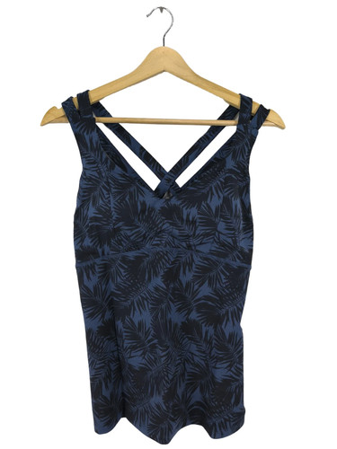Top donna blu nero floreale - blu,