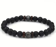 Braccialetto Bracciale pietra Lavica Uomo Donna Unisex Elastico 