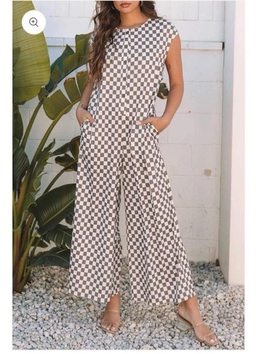 Tuta donna quadri marrone - a,