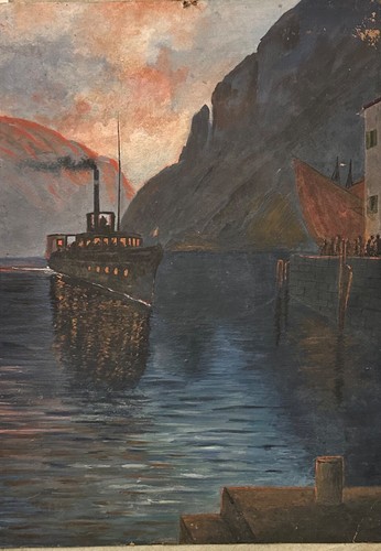 Olio cartoncino nave fiordi - olio,