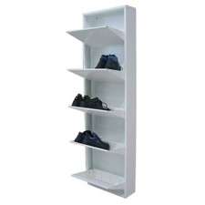 Scarpiera in Metallo 3 Ante Basculanti Colore Bianco 50x15x109H cm