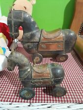 antico cavallo legno con ruote rajasthan portaspezie (coppia cavalli)