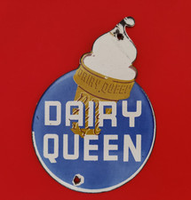 VINTAGE DAIRY QUEEN ICE CREAM PORCELAIN ENAMEL METAL SIGN SIZE 6"