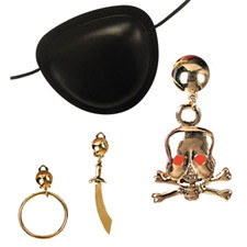 SET PIRATA - BENDA PER OCCHIO E ORECCHINO - ACCESSORI ABITO VESTITO CARNEVALE