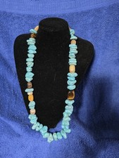 Collana turchese 29 pollici con qualche occhio di tigre, chiusura in argento