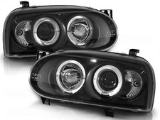 Faro proiettore Angel Eyes a led per vw golf 3 91-97 nero