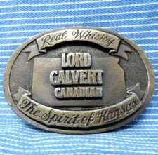 Fibbia per cintura promozionale Spirit Of Kansas Lord Calvert Canadian Whisky vintage anni 80. PCB510