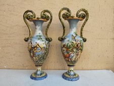 ANTICA XIX sec COPPIA VASI DIPINTI IN CERAMICA DI MAIOLICA MANIFATTURA MOLLICA