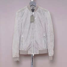 ALL SAINTS Giacca Pelle Scamosciata EXTRA SMALL Uomo Biker XS Bomber Verde KEMBLE