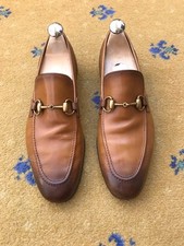 Gucci mocassini scarpe in pelle Jordaan marrone marrone Horsebit uomo UK 6 US 7 EU 40