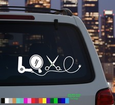 Decalcomania parrucchiere AMORE asciugatrice forbice vinile auto adesivo finestra laptop salone strumento