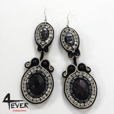 ORECCHINI SOUTACHE BLACK CON STRASS***HANDMADE***REALIZZATI A MANO