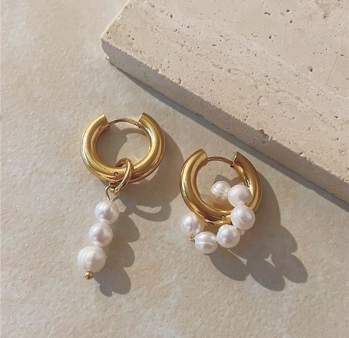 Orecchini cerchio perle oro - a,