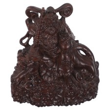 Statua cinese di Kwan Kung Cai Shen - Scultura in legno di ebano del della